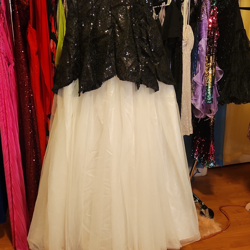 Masquerade Black Sequin Bodice with White Midi Skirt